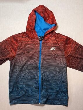 Boys Nike SB Medium (10-12) Red Blue Zip Up Hoodie Sweatshirt Lightweight